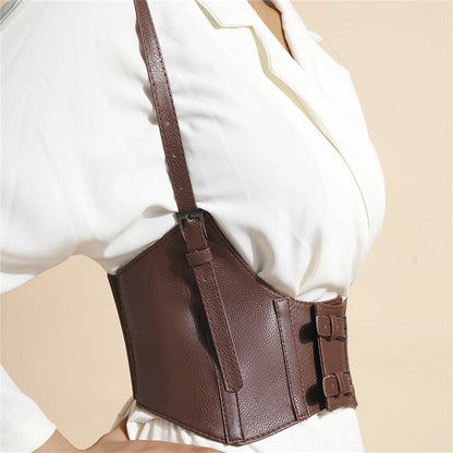 Women's Waist Belt Underbust Corset PU Leather Adjustable Punk Cummerbund Corset Wide Belts Dress Costume Waistband Cincher 1PC