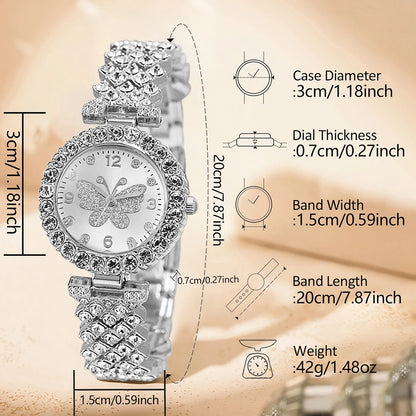 6PCS Luxury Women's Watch Set Trendy Fashion Quartz Watch Bracelet Necklace Earrings Set Suitable for Daily Clothing Matching