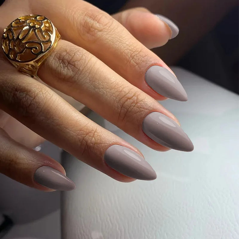 Almond Mid-length Black Fake Nail Solid Color Press on Nails Simple Full Cover Artificial Nail For Girls Nail Extension 24Pcs Y11