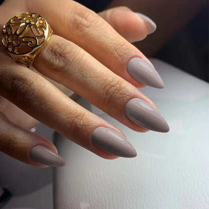Almond Mid-length Black Fake Nail Solid Color Press on Nails Simple Full Cover Artificial Nail For Girls Nail Extension 24Pcs Y11
