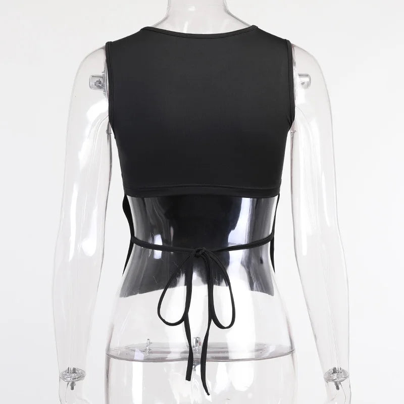 Tied Backless Slim Solid Sleeveless Crop Top 2021 Summer Sexy Skinny Simple Trim Outfits Mock Neck Basic Tank Top