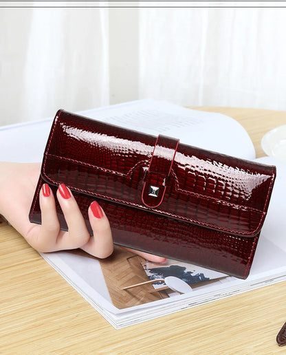 Free Gift Women Leather Wallet Long Ladies 3 Folders Clutch Money Bag Design Purse Fashion AE605-25