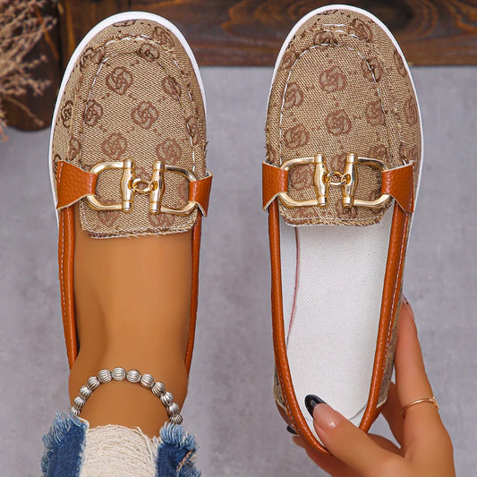 2024 New Autumn Women Trend Retro Designer Flat Shoes Women Fashionable Round Toe Metal Decoration Casual Shoes Zapatos De Mujer Brown