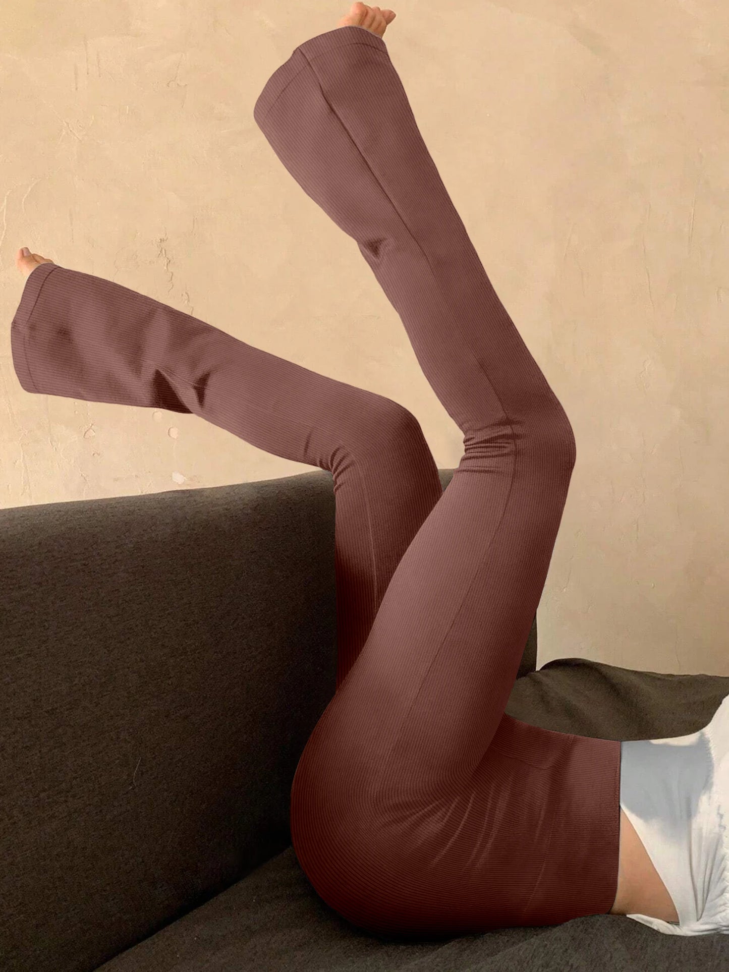 Women's Fashion Trousers Solid Colour High-waisted Flared Pants Slim and Skinny Women's Dragging Trousers Versatile Female Pants