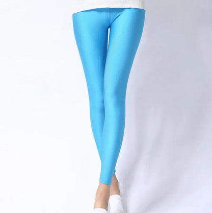New Spring Solid Candy Neon Leggings for Women High Stretched Female Legging Pants Girl Clothing Leggins Plug Size sky blue