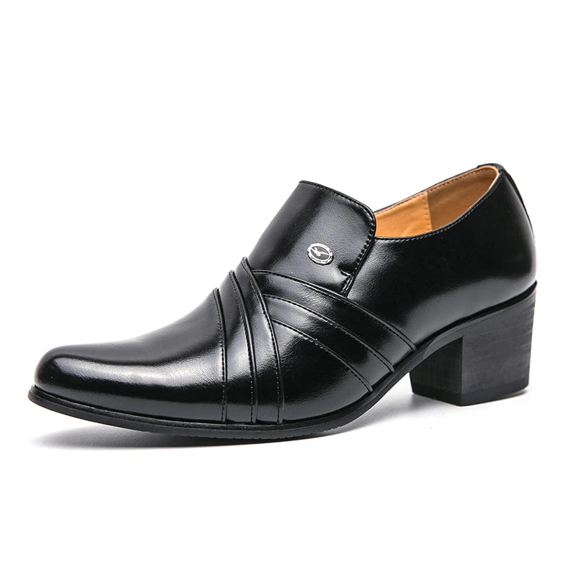 Men Formal Oxford Shoes Casual Business Office Party Loafers Men's High Heels Shoes Classic Men Shoes PU Leather Dress Shoes black
