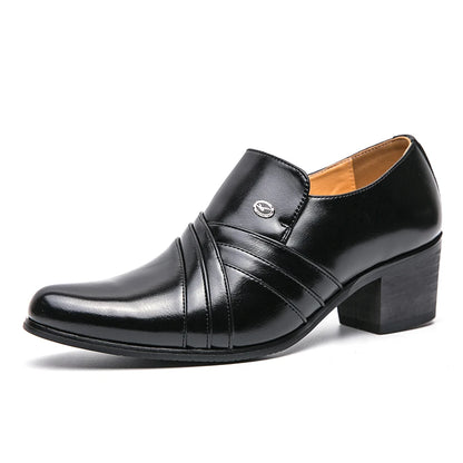 Men Formal Oxford Shoes Casual Business Office Party Loafers Men's High Heels Shoes Classic Men Shoes PU Leather Dress Shoes black