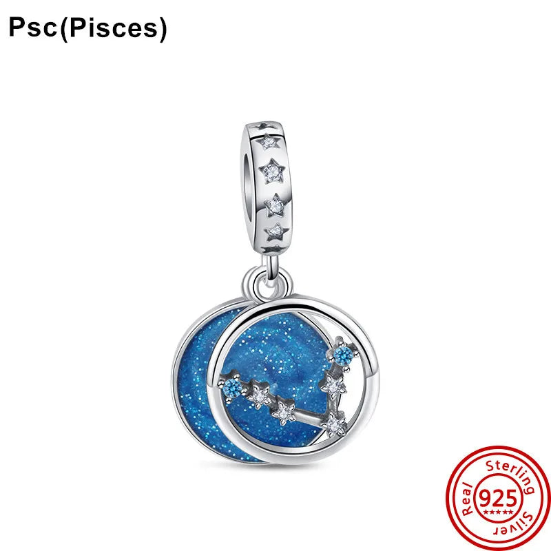 Authentic 925 Sterling Silver Sparkling Aries Leo Scorpio 12 Zodiac Signs Constellation Charm Beads Fit Pantaro Bracelet Jewelry N454