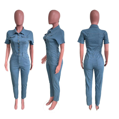 Women Jeans Washed Denim Pencil Pants Ankle Length Jean Single Breasted Overalls Pockets Solid Basics 2024 Skinny Spliced