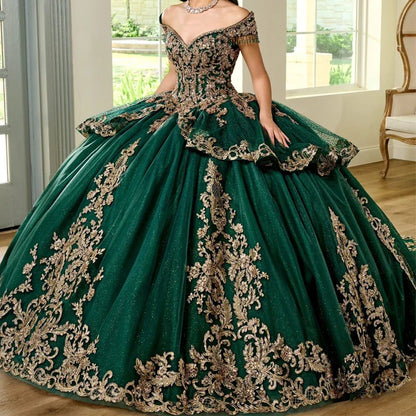 Angelsbridep Customized Emerald Green Ball Gown Quinceanera Dresses 2025 Glitter Tulle Sweet 16 Evening Dress Vestido De 15 Años Badiee Stylez