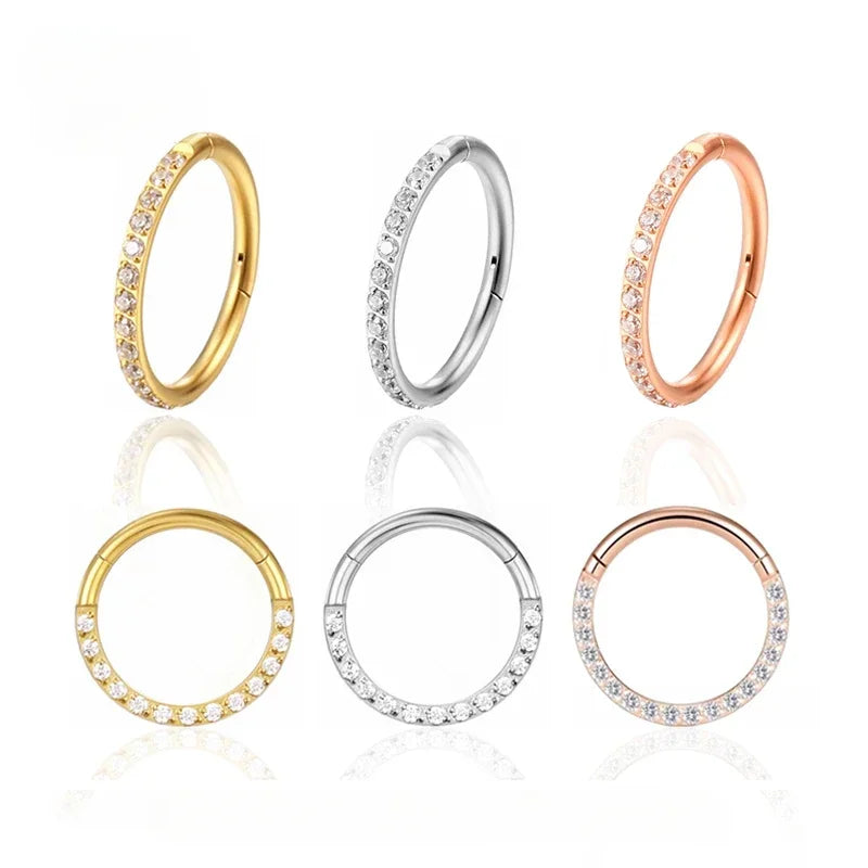 Surgical Steel Nose Rings Hinged Segment Ear Cartilage Tragus Earrings Helix Hoops CZ Septum Clicker Piercing Body Jewelry