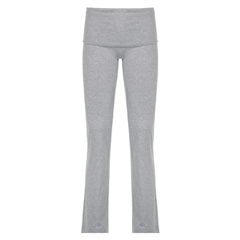 Cuteandpsycho Solid Chic Casual Straight Pants Basic Streetwear 2000s Y2K Trousers for Women Fashion Korean Harajuku Bottoms GRAY