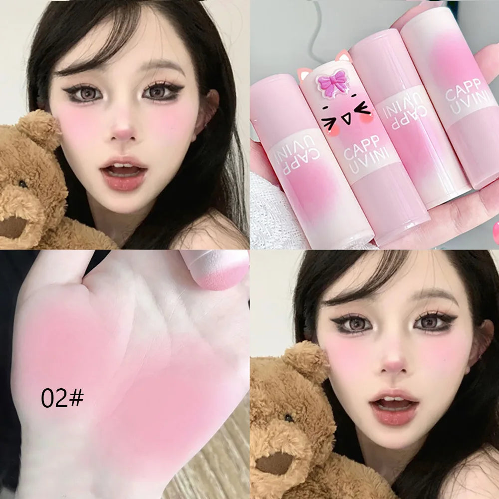 CAPPUVINI Blush Stick Soft Face Brightening Contouring Shadow Blusher Powder Peach Pinkish Cheek Tint Korean Makeup Cosmetics Strawberry A41-2