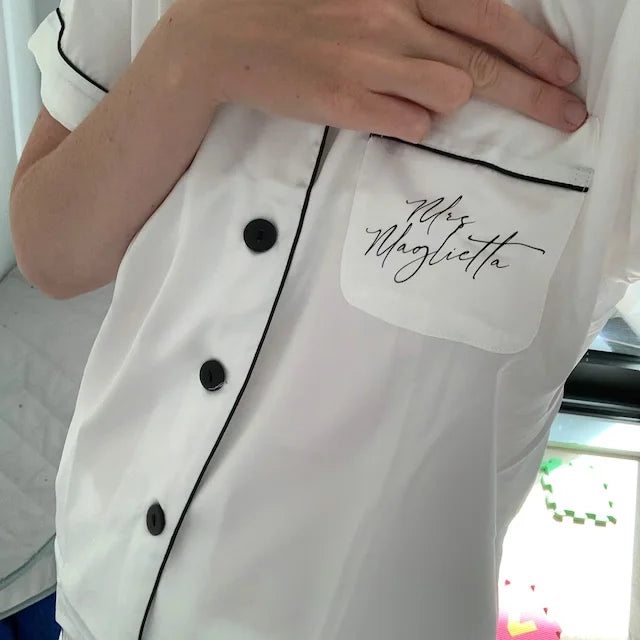 Monogram Bridesmaids Bridal Party Pyjamas Personalized Silky Satin Pajamas Bride and Bridal Squad Silk Satin Wedding Pyjama Set