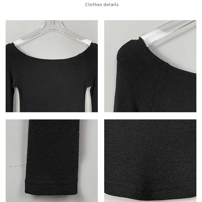 Sexy Slash Neck T Shirt Women Cotton Long Sleeves Cropped Tee Shirt Femme Slim T-shirt Female Black White Tops 2024