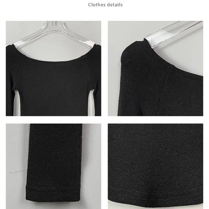 Sexy Slash Neck T Shirt Women Cotton Long Sleeves Cropped Tee Shirt Femme Slim T-shirt Female Black White Tops 2024