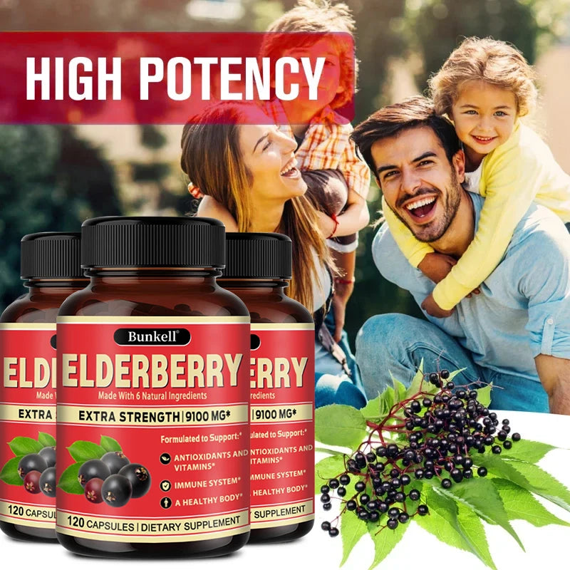 Elderberry Capsules - Rich in Vitamins - Supports Antioxidant, Immune System Health, Non-GMO,Dietary Supplement