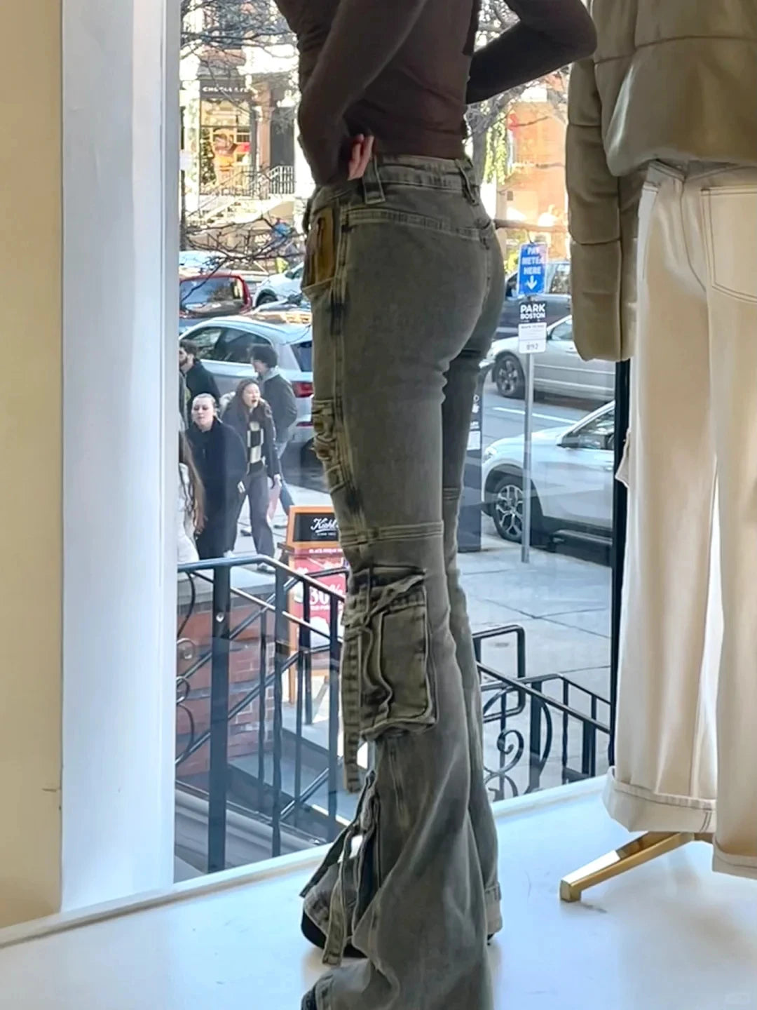 Women Abi Harajuku Y2K Streetwear Pantalones Low Rise Denim Goblin Core Flare Cargo Pants Jean Bell-Bottom Japanese Long Trouser