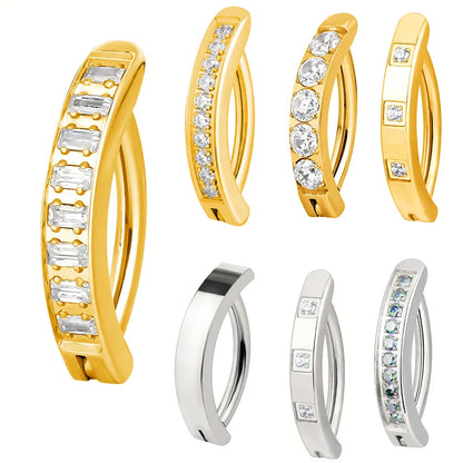 ASTM F136 Titanium PIERC Reverse Curved Clicker Navel Barbell Shiny CZ Sexy Belly Button Rings Bellybutton Sexy Piercing Jewelry TB-1541-silver CHINA