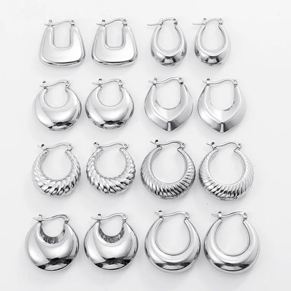 Fashion Glossy Stainless Steel Chunky Hoop Earrings for Women Gold Plated Thick Texture Geometric Circle Earring Vintage Jewelry