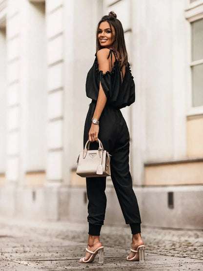 Jumpsuit Woman Summer New Elegant V Neck Pocket Elastic Waist Jumpsuits Fashionable Casual Loose Women's Clothing Jumpsuits
