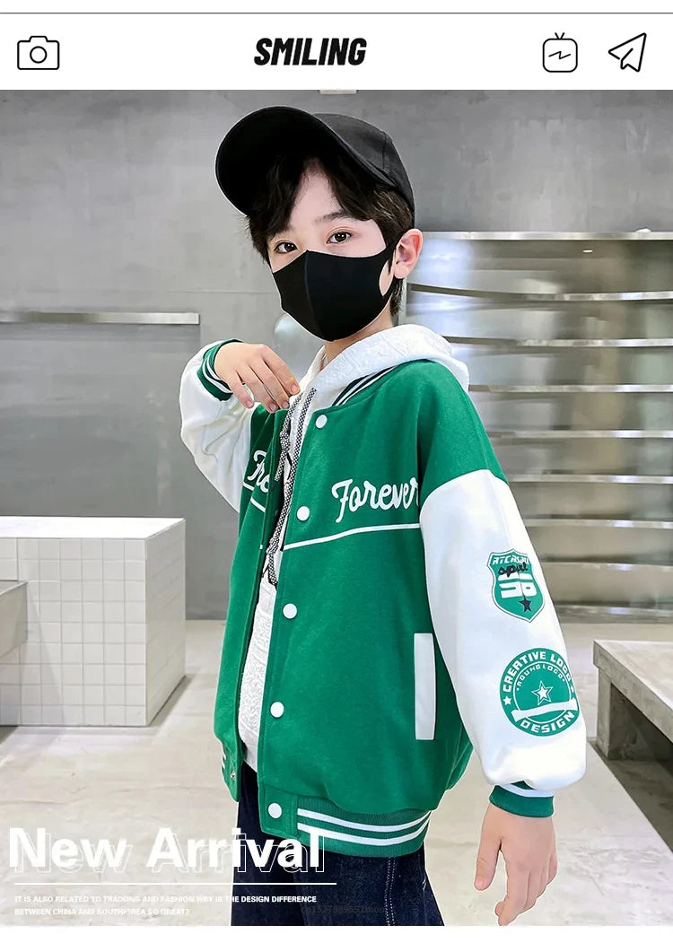 Fashion Spring Autumn Long Sleeve Outwear Teenager Kids Letter Printed Coat Sport Children Clothing 3 8 10 12 Years Old