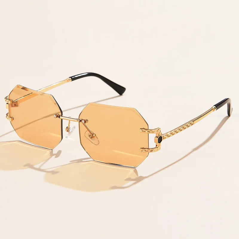 Retro Sunglasses Women Brand Designer Rimless Polygon Sun Glasses Fashion Shades Square Cutting Lens Ladies Frameless Eyeglasses CM
