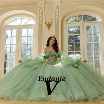 Vendanie Classic Quinceanera Dress Rhinestones Ruched Sweetheart Lace up Tulle Ball Gown Vestidos De 15 Anos Customized Badiee Stylez