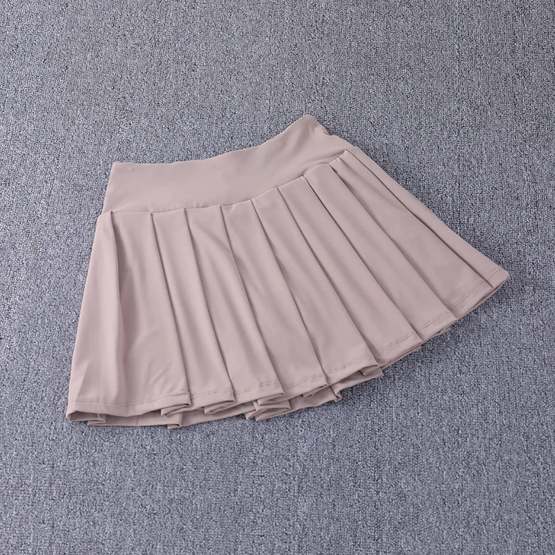 2024 New Best-Selling Pleated Nylon Spandex High Waisted Pocket Skirt With Anti Glare A-Line Sports Tennis Skirt Khaki