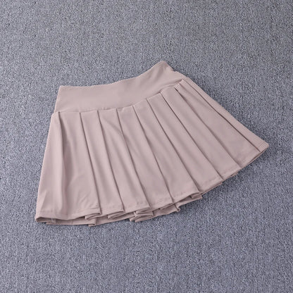 2024 New Best-Selling Pleated Nylon Spandex High Waisted Pocket Skirt With Anti Glare A-Line Sports Tennis Skirt Khaki