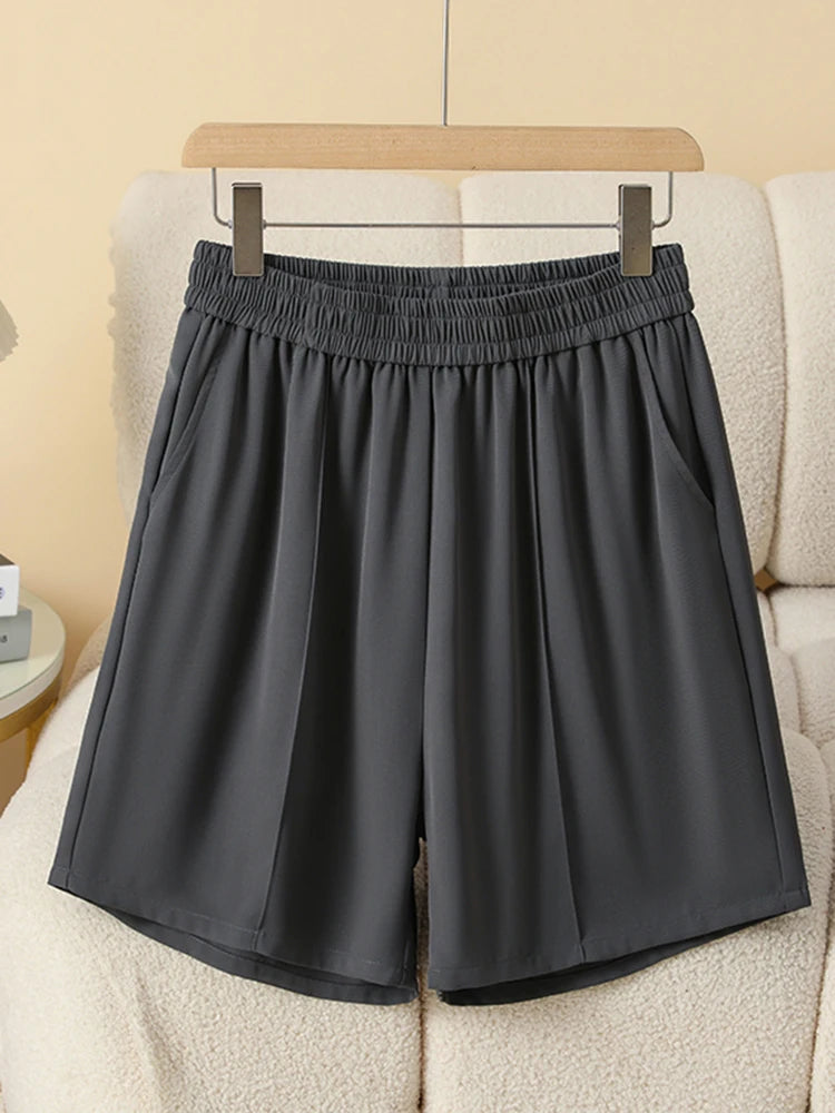 Plus Size Shorts Women High Elastic Waist Wide Leg Loose Pants With Pockets Summer 2025 New Korean Fashion Half Shorts Women