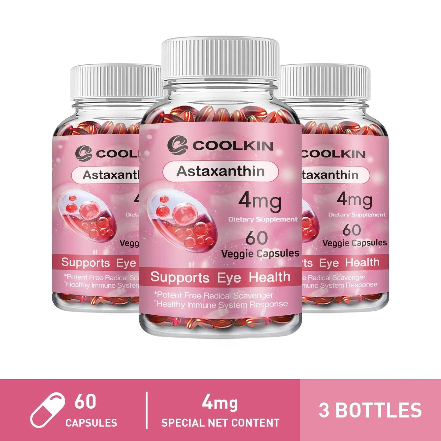 Astaxanthin - Supports Eyes, Promotes Nervous System Health, and Improves Immunity, Non-GMO Supplement 60 Capsule-3bottles
