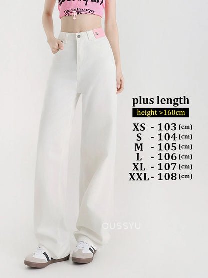 New Summer Soft Lyocell Jeans Women Blue Khaki White High Waist Straight Thin Wide Leg Denim Pants Y2k Loose Female Clothing 2XL White-plus