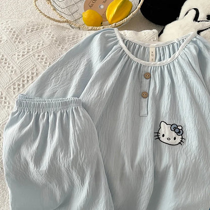 Summer New Cloud Cotton round Ne Button Sweet Cartoon Spwear Two-Piece Set Lightweight Comfortable Student Home Clothes