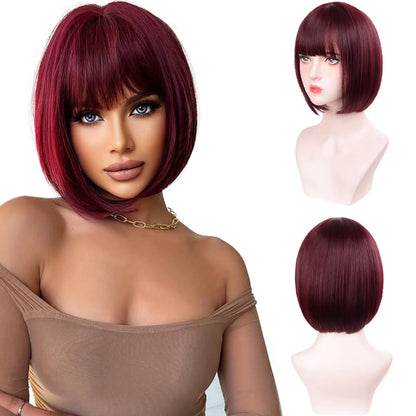 Blonde synthetic wig with straight bangs Ladies Cosplay wig High temperature silk wig set with big waves and long curly hair 411-752-wine red