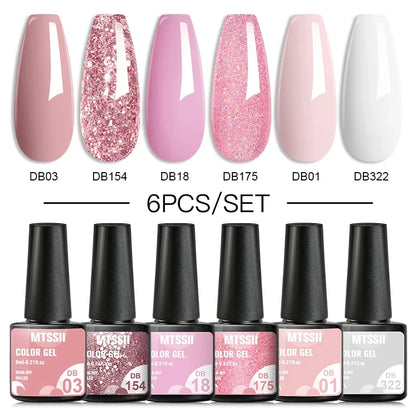 6PCS/SET Glitter Bright Pink Peach Gel Nail Polish Kit Spring Colorful Semi Permanent Soak Off Art UV Gel Varnish For Manicure ZH22308