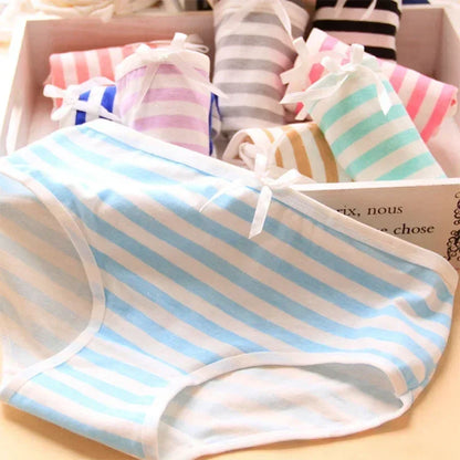 Kawaii Lolita Girls Japanese Anime Style Cosplay Women Panties Briefs With Bow Underwears Underpants Blue Pink White Stripe Gift Badiee Stylez