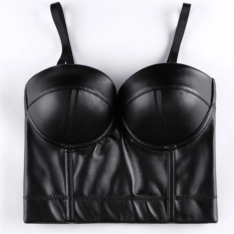 Wechery Women Leather Corset Top Crop Bustier Gothic Bra Push Up Bodice Sexy Lingerie Corselet Party Short Camis Plus Size 6XL