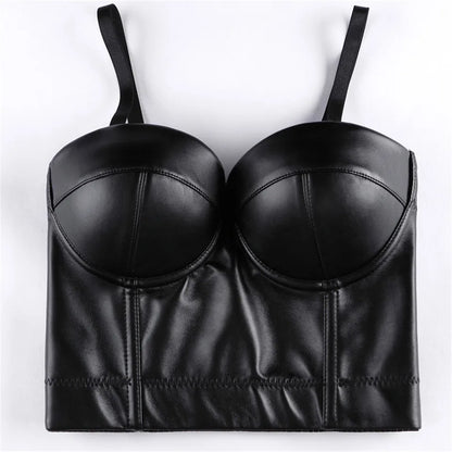 Wechery Women Leather Corset Top Crop Bustier Gothic Bra Push Up Bodice Sexy Lingerie Corselet Party Short Camis Plus Size 6XL