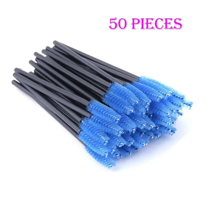 50pcs Grafted eyelashes Single color disposable eyelash brush Spiral eye Makeup Eyelash curler makeup brush cosmetic tools C510-blue 50pcs