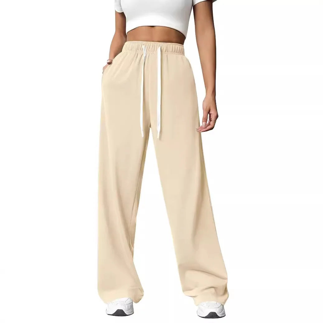 Casual Wide Leg Sports Pants for Women Casual Straight Leg Loose Solid Color Elastic Drawstring High Waisted Wide Leg Pants
