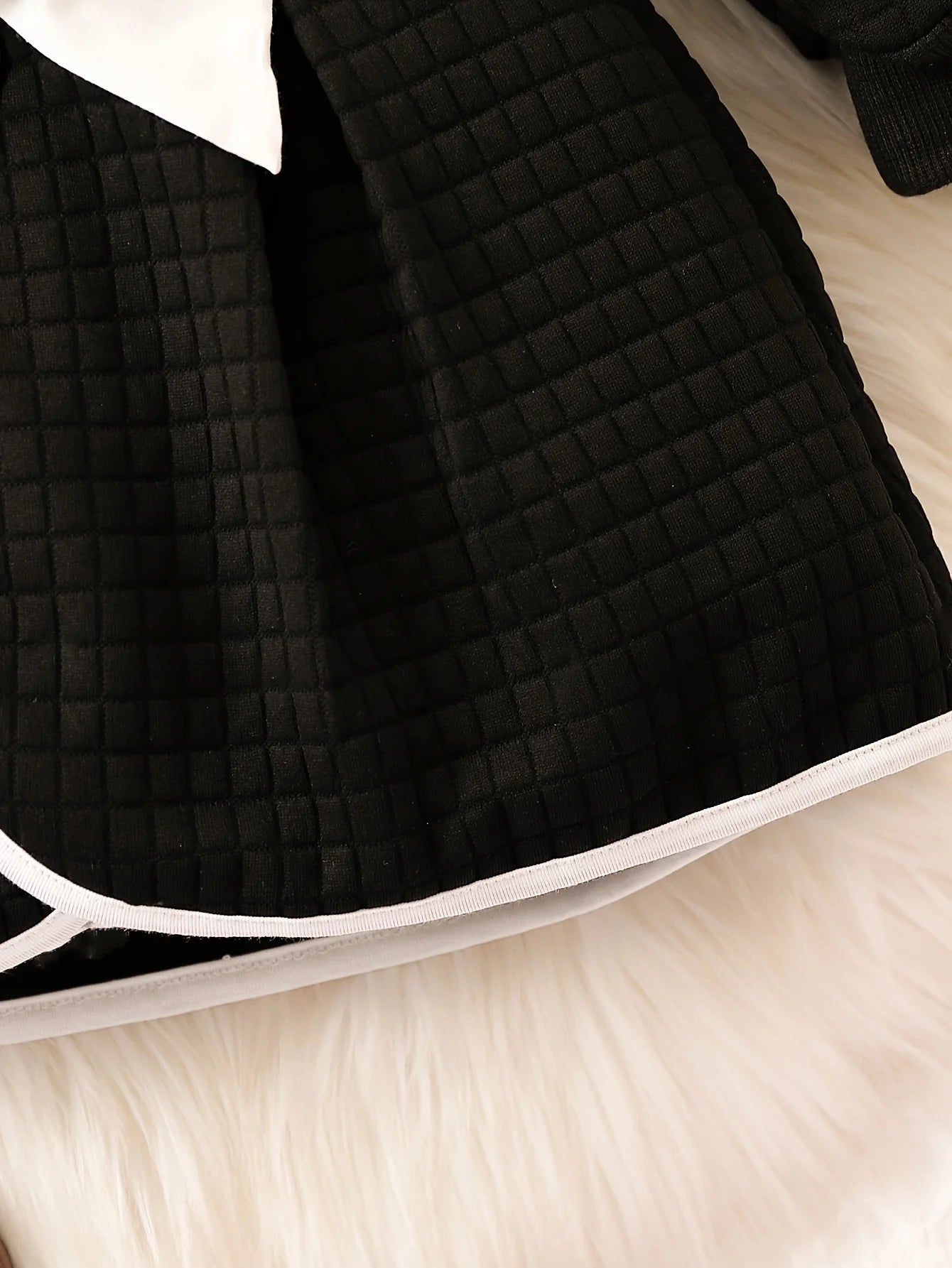 Baby Girls Fashion Autumn And Winter Thermal Belted Dress Set Princess Coat Classic Black And White Color Contrast Cardigan Badiee Stylez