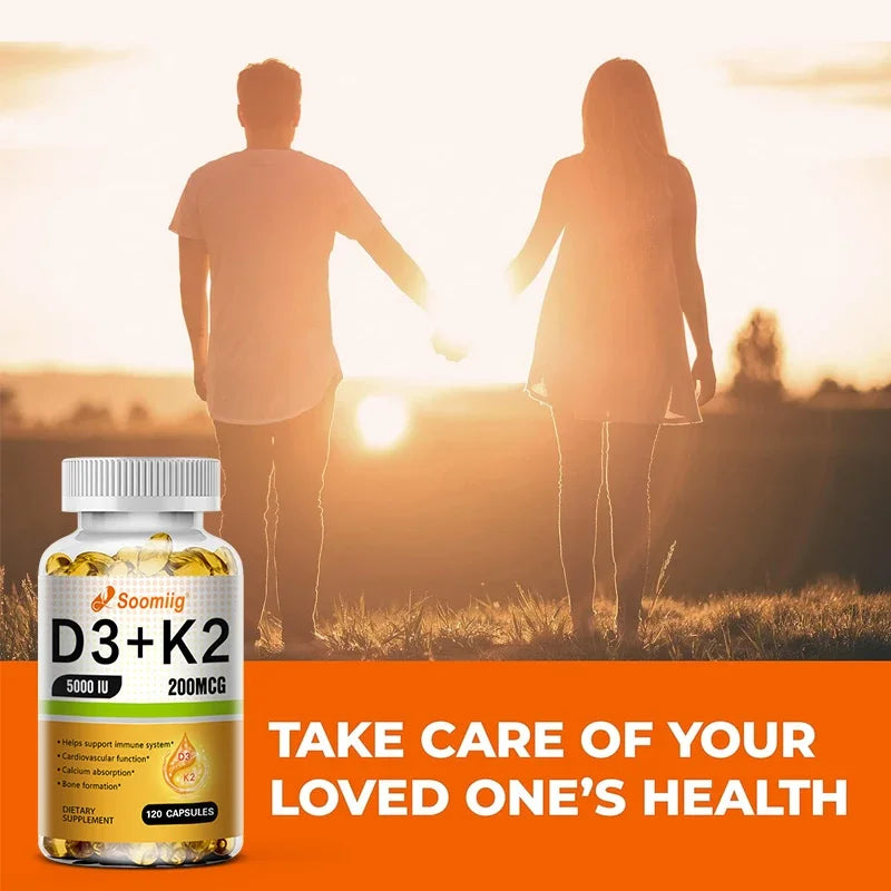 Vitamin K2, D3 Supplement To Help Support The Immune System and Improve The Body's Absorption of Calcium 120 Capsules
