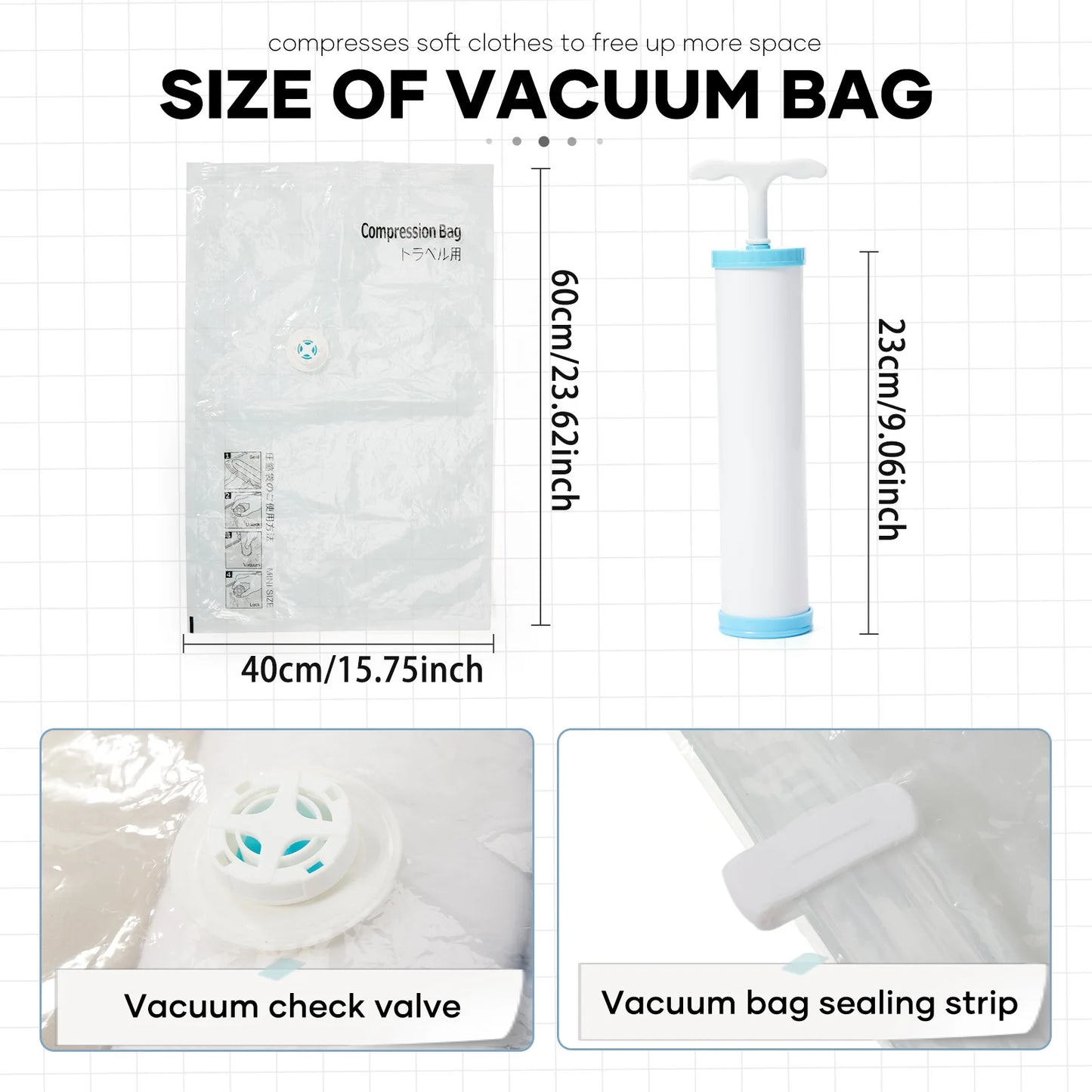 Ryanair 40x25x20 Travel Backpack Large Capacity Foldable Hiking Bag with Vacuum Bags Manual Compression Pump, Storage Backpack