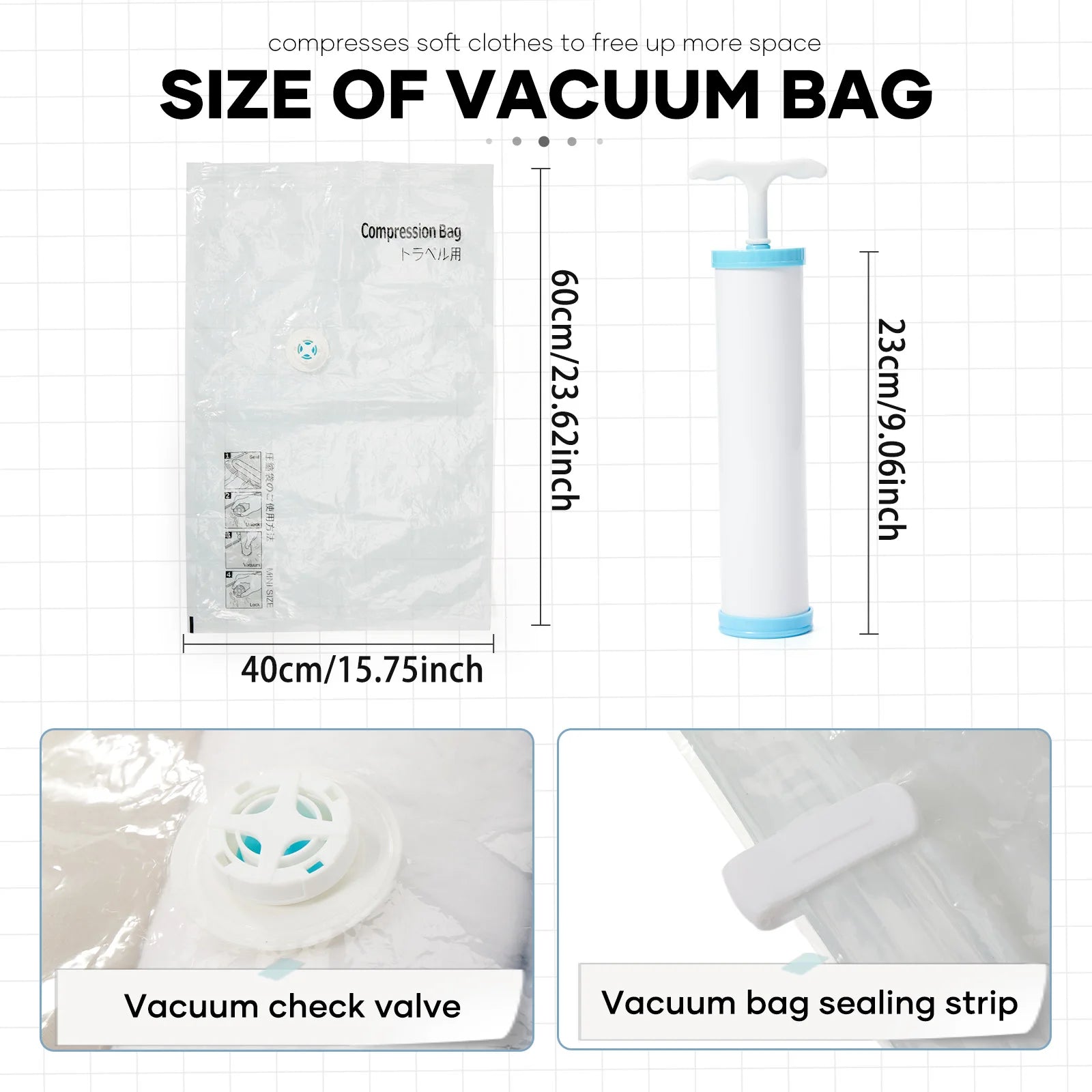 Ryanair 40x25x20 Travel Backpack Large Capacity Foldable Hiking Bag with Vacuum Bags Manual Compression Pump, Storage Backpack