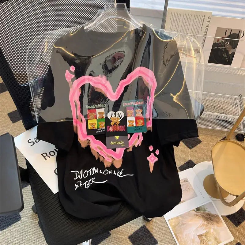 Summer Loose Short Sleeve Tops Ladies Casual Two Piece Set Summer Printing Women's Clothing New Fashion Elastic Waist Shorts