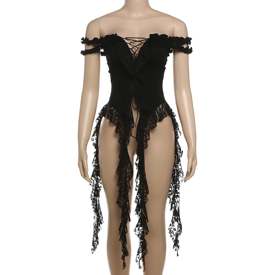 Sylcue Summer New Fashionable High Street Sweet Gentle Sexy Youth Girls Solid Color Shoulder Fringe Long Top