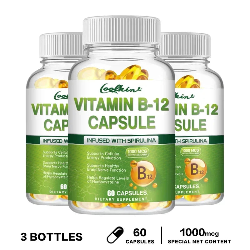 Vitamin B12 Capsules - Supports Energy Metabolism, Mood, Heart, Nervous System Support 60 Capsule-3bottles