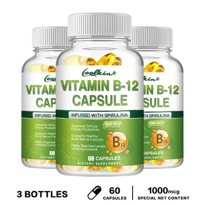 Vitamin B12 Capsules - Supports Energy Metabolism, Mood, Heart, Nervous System Support 60 Capsule-3bottles