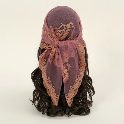 Lace Paisley Embroidery Bandana Square Scarf Elegant Breathable Silk Scarves Women Sunscreen Lightweight Shawl Headband VS630-04